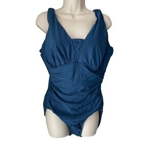 Lands End Slendersuit Teal Tummy Control One Piece Swimsuit | Womens 18 DDD